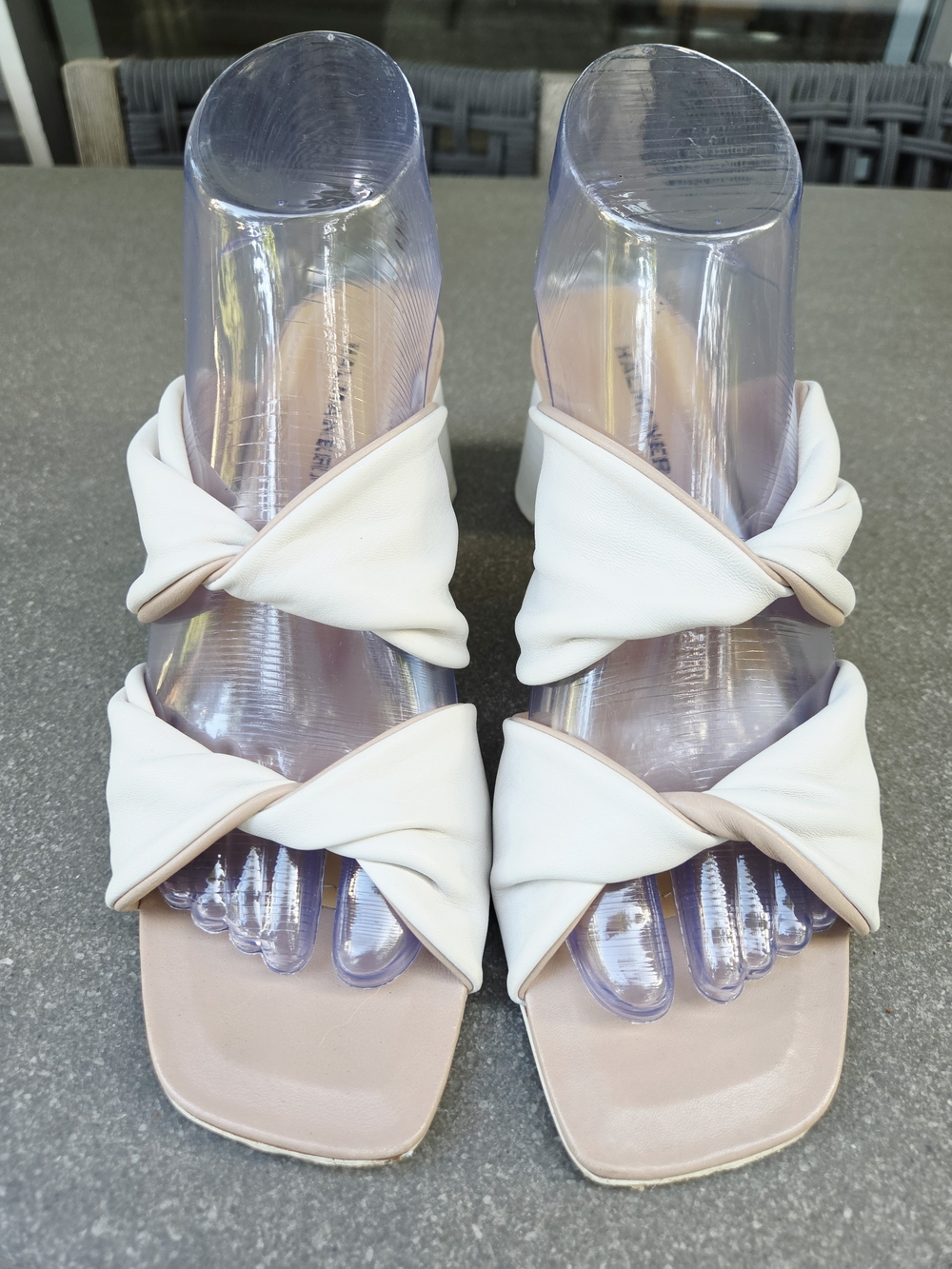 Halmanera Twist Front Slide Sandals - Cream Beige Napa Leather Italy Made Sz 38